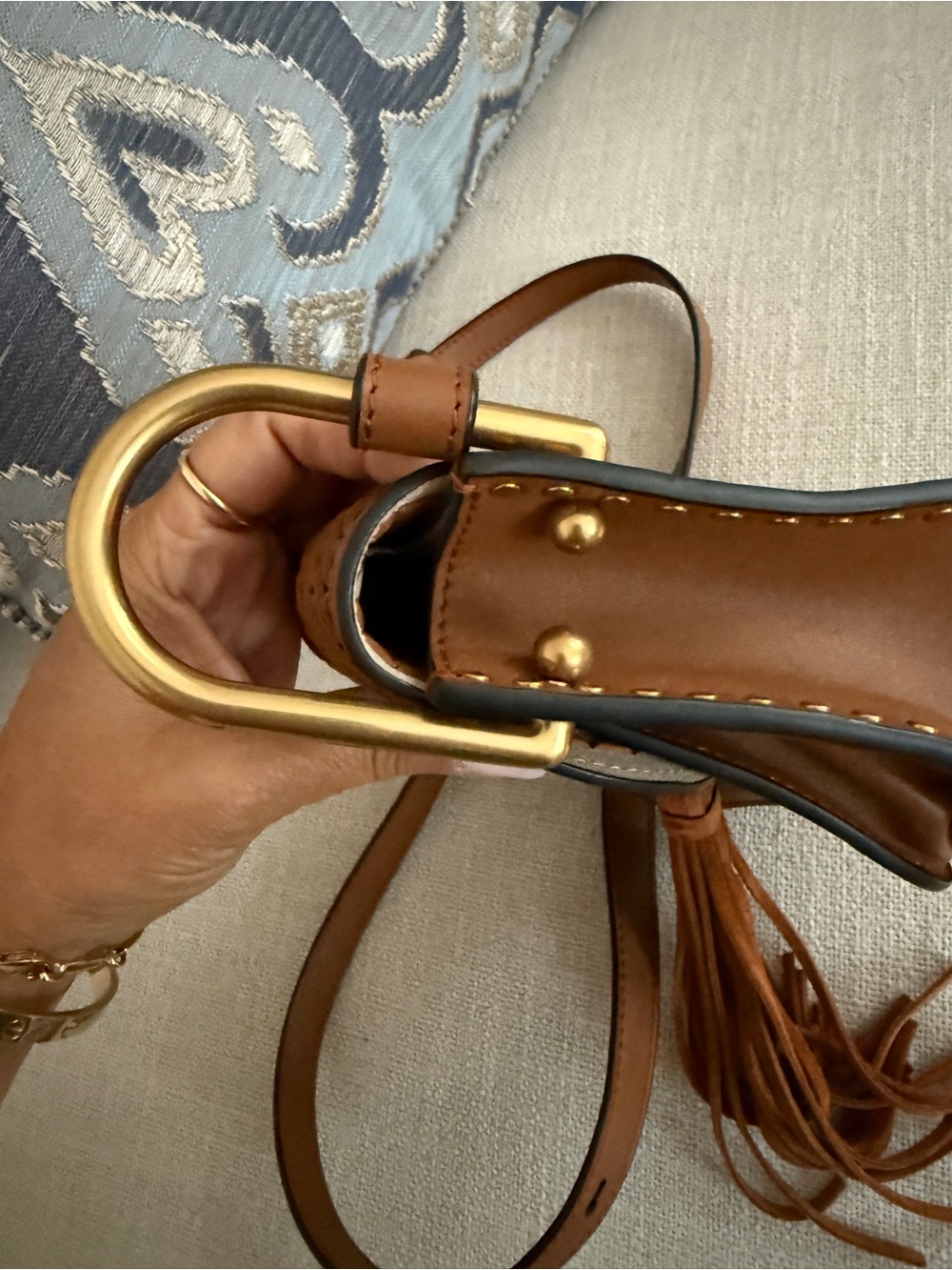 CHLOE Brown Leather Small Marcie Saddle Bag with Tasselt - Picture 10 of 11